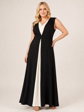 Tadashi black and ivory silk evening formal dress size 18Q